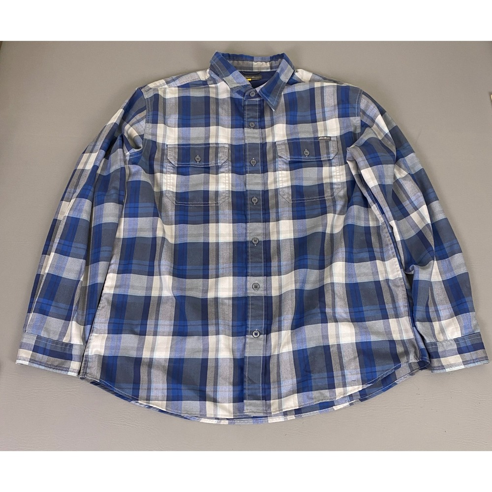 Eddie Bauer Flannel Shirt Men's Size XL Blue Plaid Long Sleeve Button Front‎